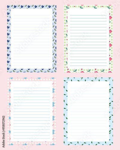 Fotografia Vector set of cute kawaii notepad and memo pad with floral background for scrapb