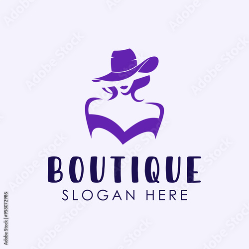 Luxury floral botanical logo design vector template concept with woman and hat symbol