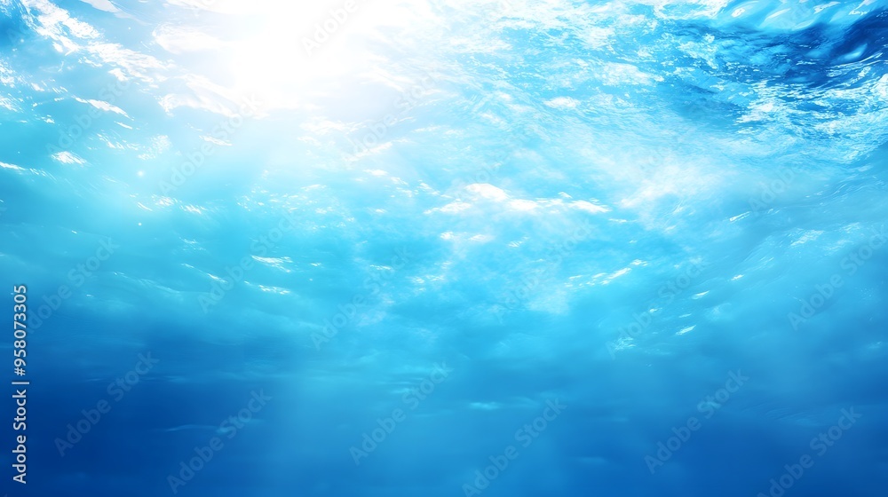 Serene underwater scene with sunlight streaming through crystal clear water Serene underwater scene with sunlight streaming through crystal clear water