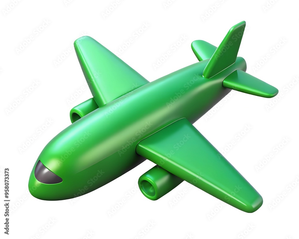 Green plane 3D render icon isolated on white background Green plane 3D render icon isolated on white background