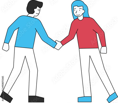 Boy and girl shaking hands.