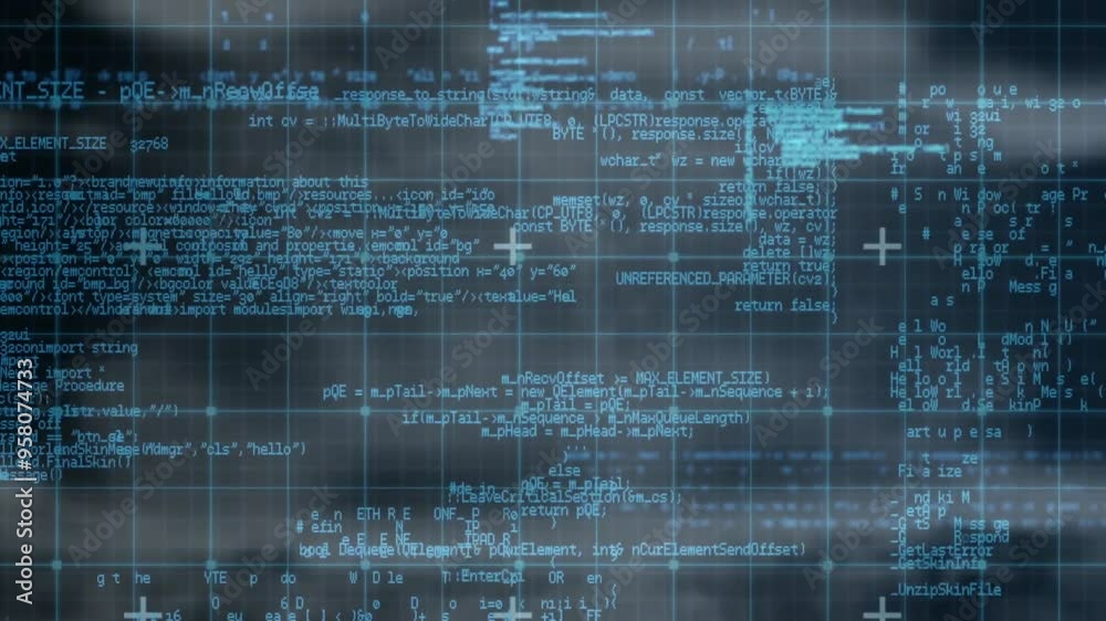 Grid with plus signs and blue abstract background animation