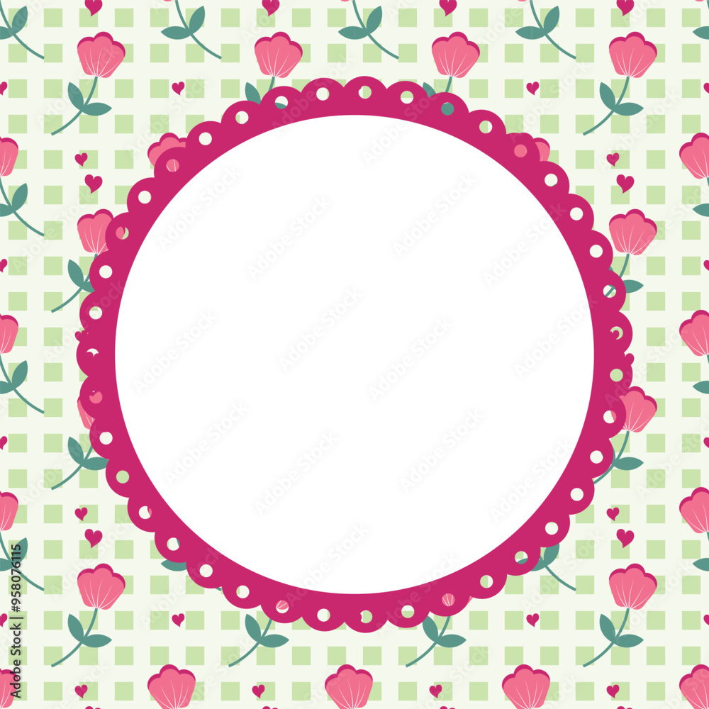 Sweet pink flowers and tiny heart grid poster notepad background. Beautiful flowers seamless pattern. Sweet pink flowers and tiny heart grid poster notepad background. Beautiful flowers seamless pattern.