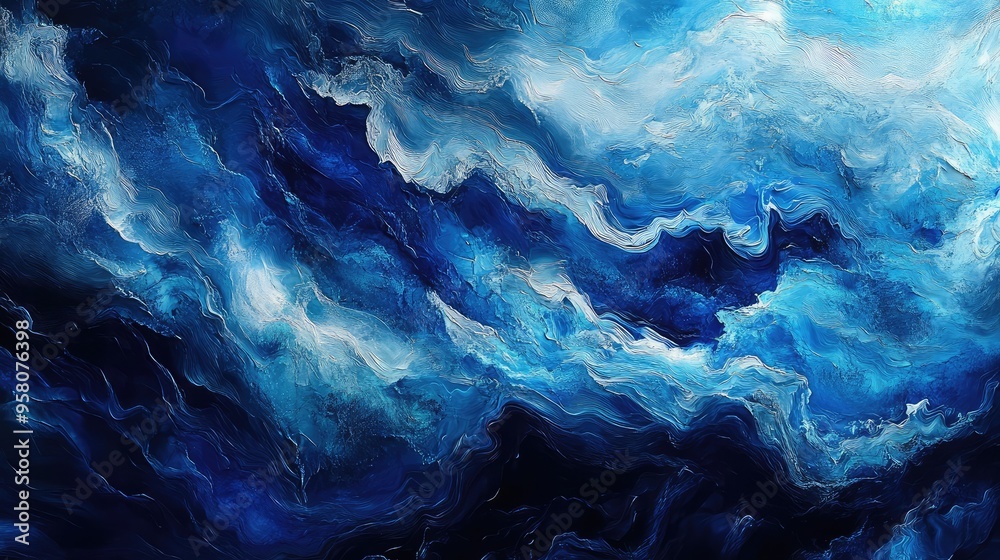 Naklejka premium Dynamic abstract patterns in deep ocean blues, capturing the fluid movement and energy of sea currents