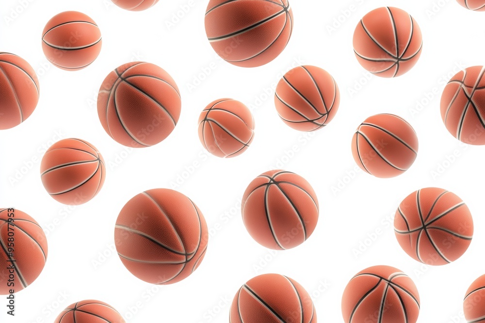 3D realistic basketballs flying against a white background 3D realistic basketballs flying against a white background