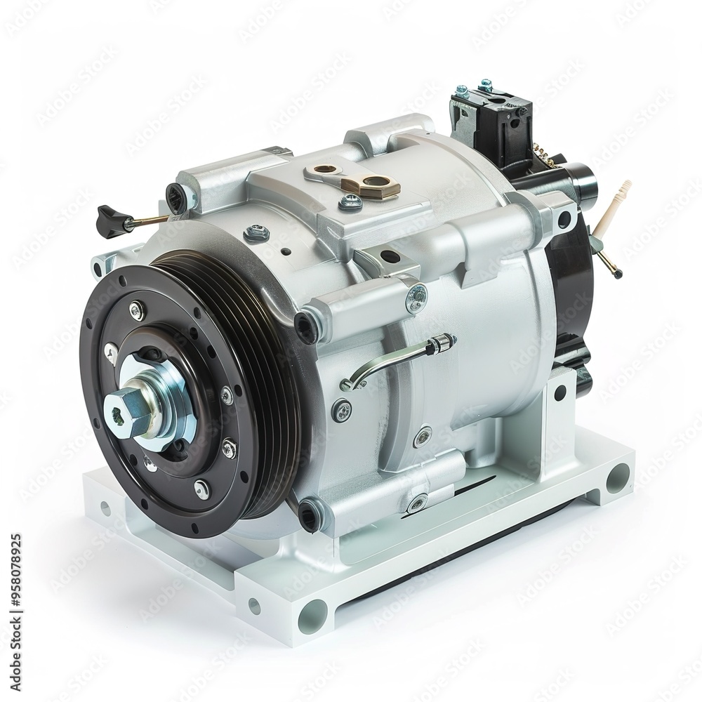 A sleek electric motor sits on a pristine white background A sleek electric motor sits on a pristine white background