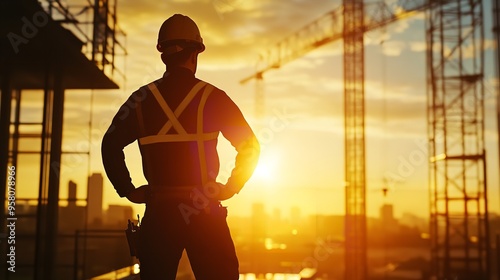 Silhouette Engineer Standing with Orders for Construction Project