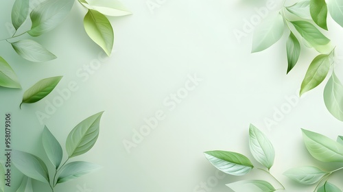 Fresh green leaves on soft pastel background for natural and eco-friendly designs
