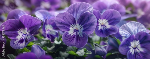 Delicate violets with purple and white petals, 4K hyperrealistic photo