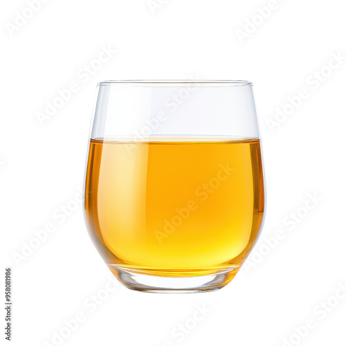 Clear glass filled with fresh orange juice isolated on white background, perfect for breakfast or refreshing beverage image collection.