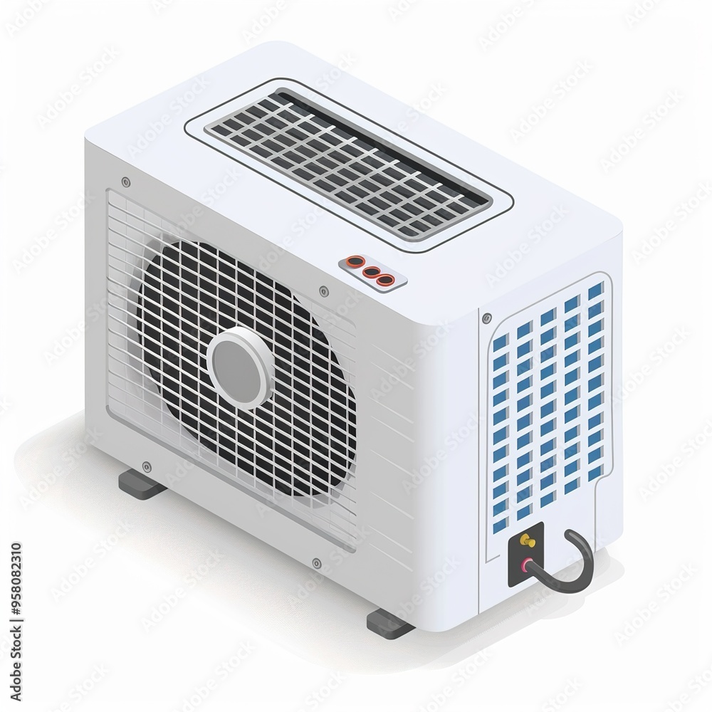 A simple flat vector isometric icon with a white background of a summer air conditioner A simple flat vector isometric icon with a white background of a summer air conditioner