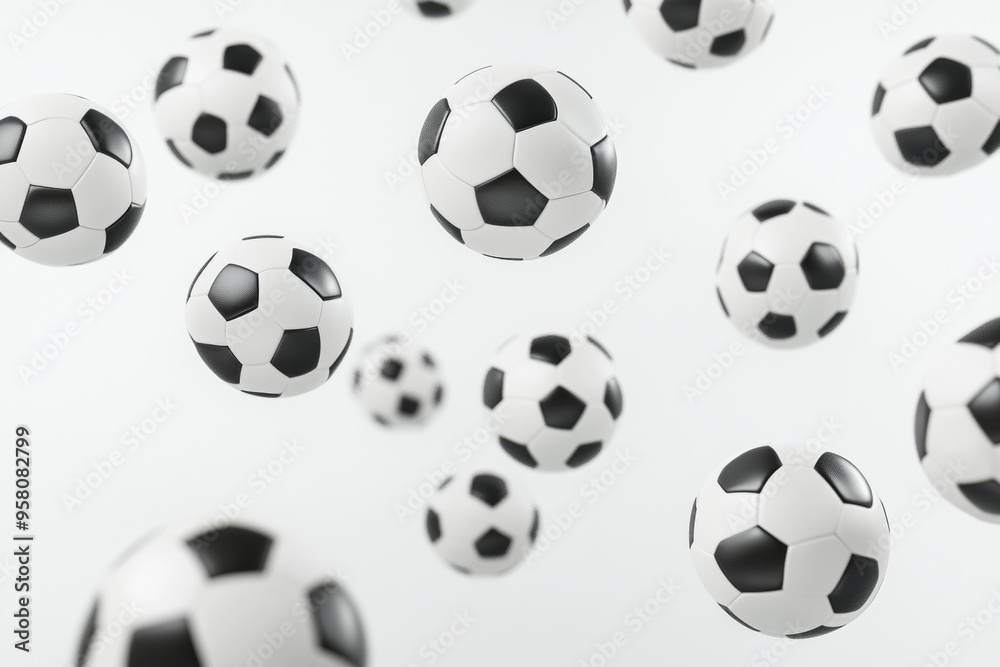 Soccer balls flying against a white background Soccer balls flying against a white background