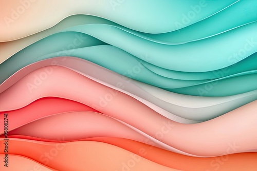 Elegant background with a smooth gradient transitioning from deep teal to soft coral in wavy folds. 3:2