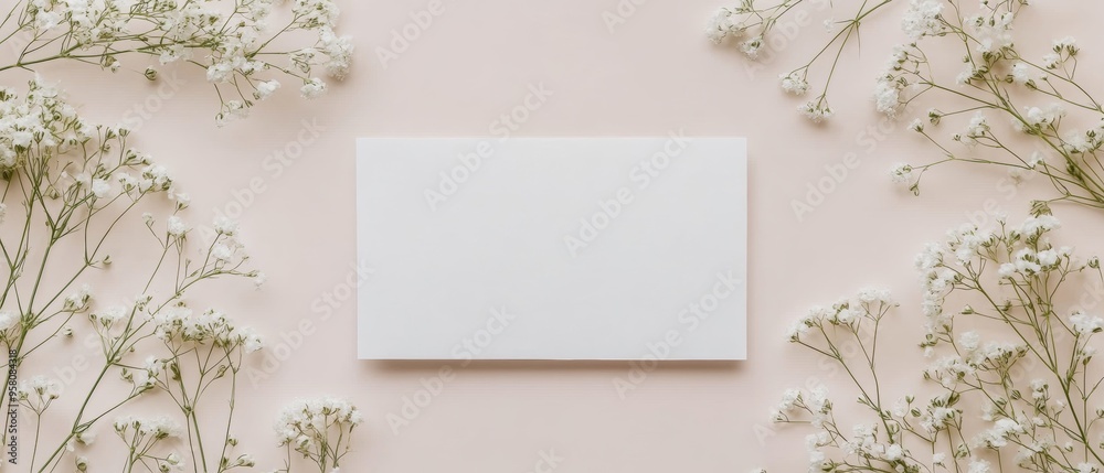 Wedding Invitation Mockup with Dry Gypsophila Flowers Wedding Invitation Mockup with Dry Gypsophila Flowers