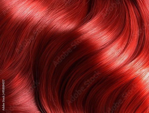 Woman's dyed red hair texture, silky wavy and smooth.