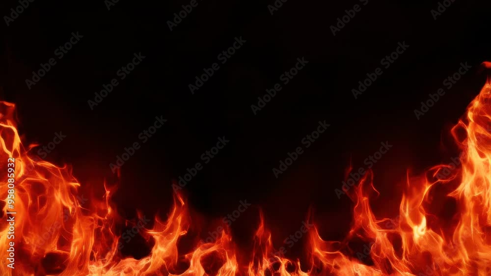 Flames are burning in the dark and a black background Flames are burning in the dark and a black background