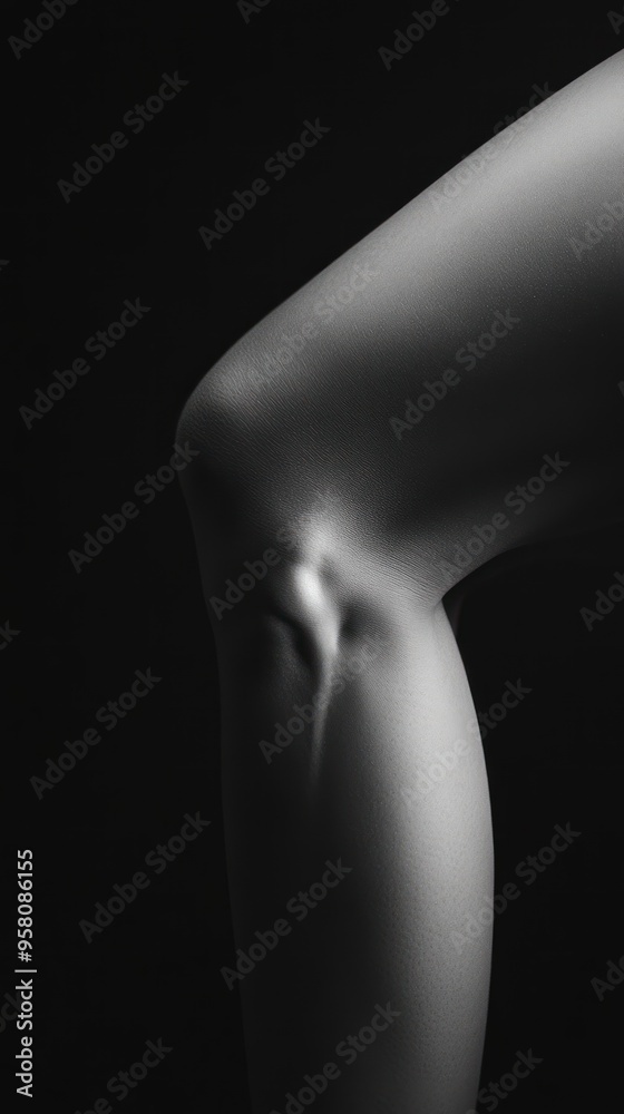 Naklejka premium Close-up of a bent human knee in a dramatic black and white image.