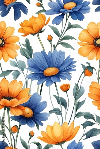 Hand drawn flowers background in vintage style. Generative AI.