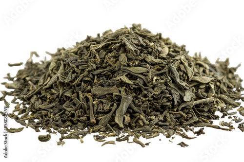 A pile of green tea on a transparent background