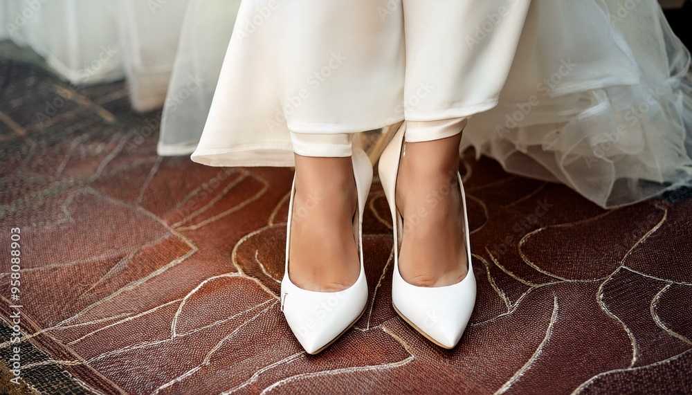 White heels shoes on a wedding day, marriage White heels shoes on a wedding day, marriage