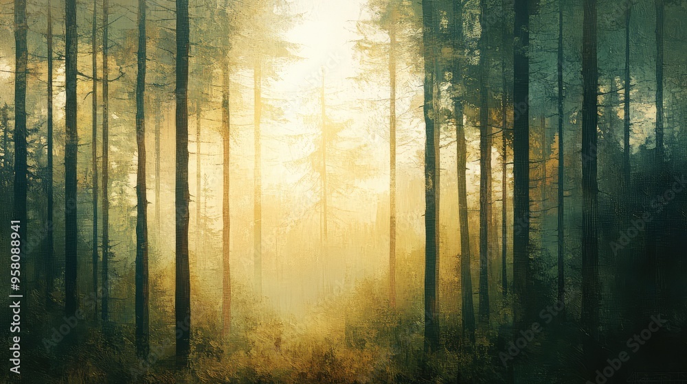 Soft abstract gradients in earthy browns and greens, reflecting the calm and richness of a sunlit forest glade
