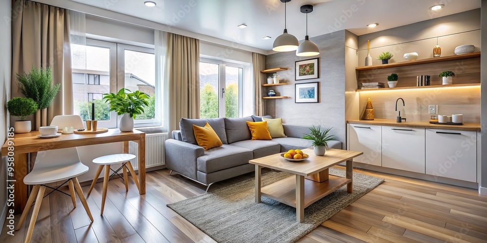 Fototapeta premium * With a focus on functionality and minimalist design, this small home is elevated to a cozy and