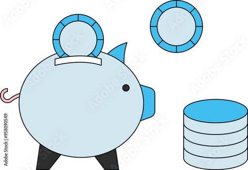 Coins are being deposited in Piggy Bank.