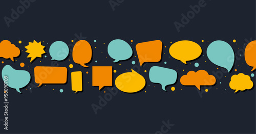 Ensemble de bulles de discussions - Illustration colorée éditable - Vecteur - Message, communication, réseau, connexion, dialogue - Arrière-plan moderne et design sur la communication orale