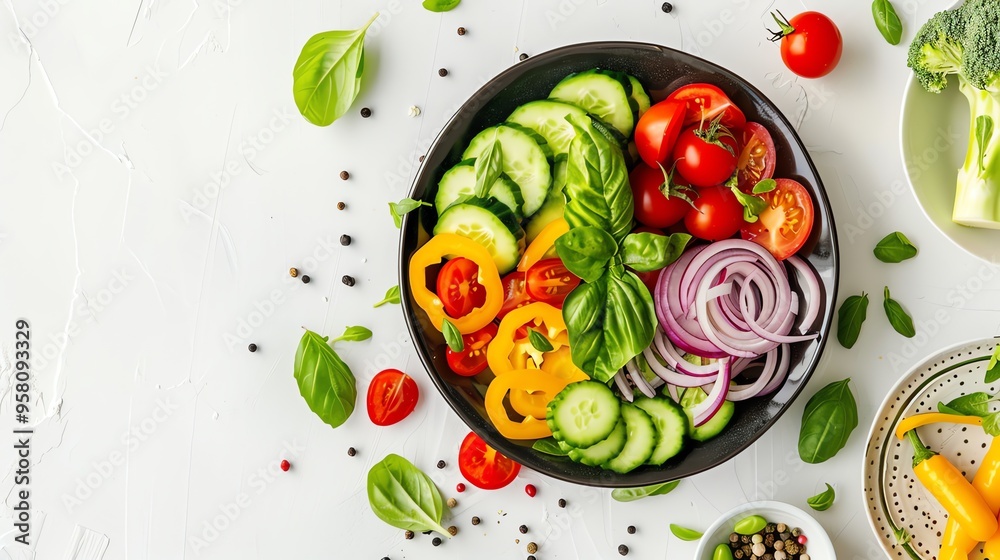 A plate of fresh salad ingredients. A plate of fresh salad ingredients.