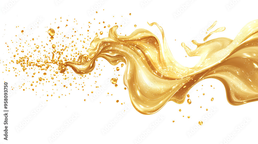 Fototapeta premium Golden oil splash cut out on white background