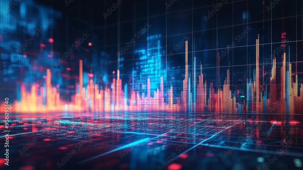 A businessman uses a virtual hologram chart graph on his desk to predict the expansion of his company in 2022. Determine income, investment returns, and a rise in the growth-promoting indices.
A businessman uses a virtual hologram chart graph on his desk to predict the expansion of his company in 2022. Determine income, investment returns, and a rise in the growth-promoting indices.