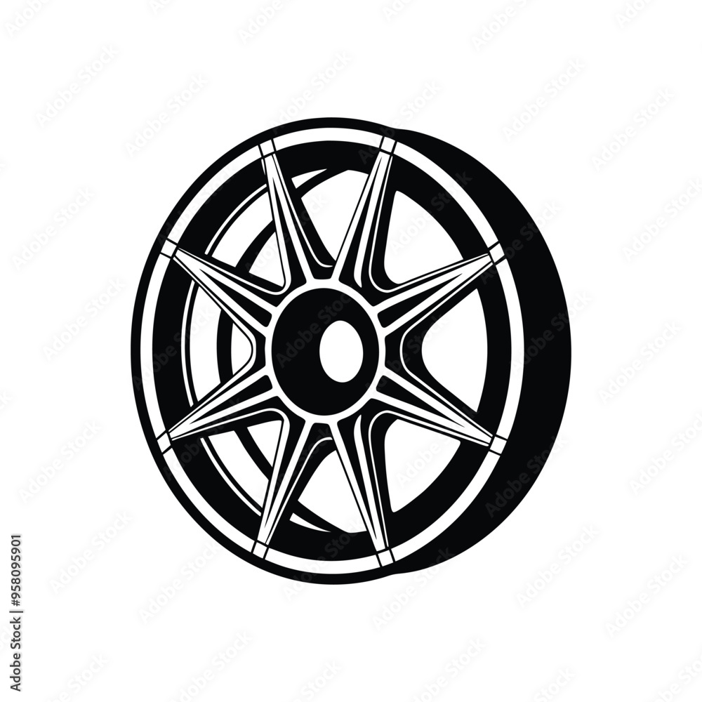 Obraz premium Mechanic Tools illustration - Alloy Wheel Rim Vector in black and white 