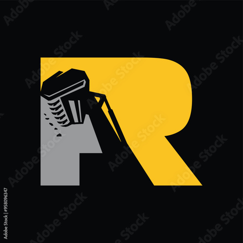 Letter R mulching logo vector , Land Clearing Mulcher vector art