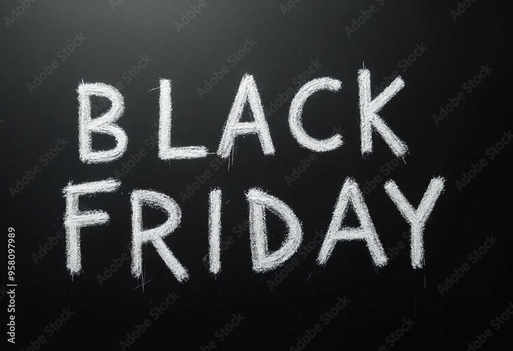 Black Friday text, white chalk letters on blackboard Black Friday text, white chalk letters on blackboard