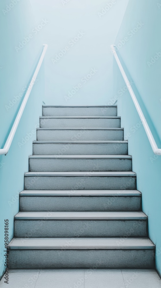 A minimalistic perspective of a staircase leading to light, symbolizing upward movement and progress in a serene environment. A minimalistic perspective of a staircase leading to light, symbolizing upward movement and progress in a serene environment.