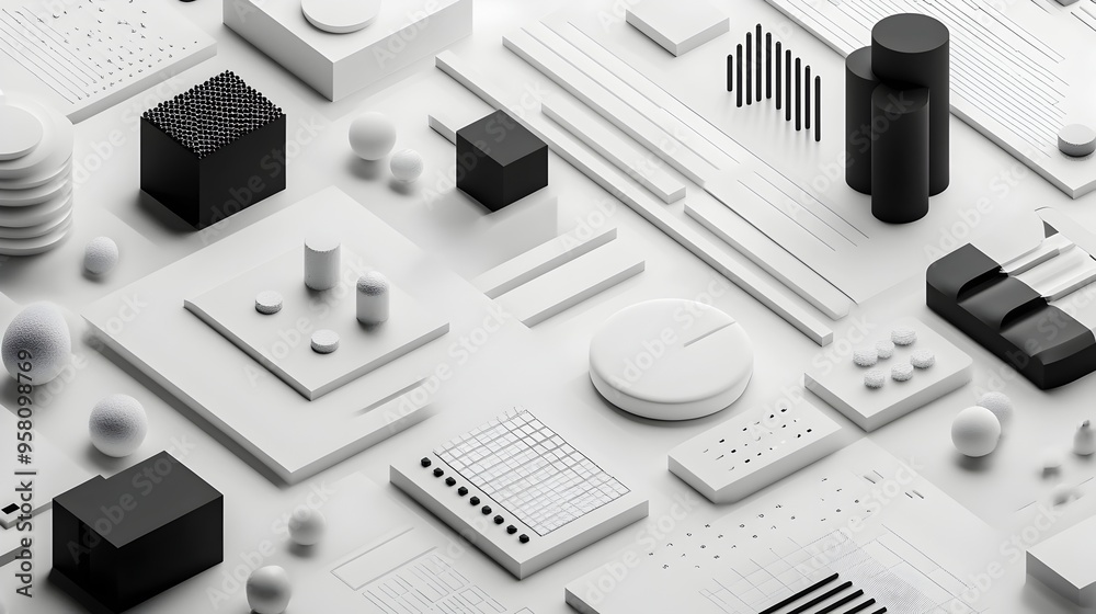 Minimalist Black and White 3D Rendered Icons for Impactful Presentations Minimalist Black and White 3D Rendered Icons for Impactful Presentations