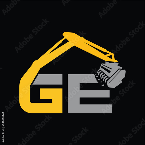 Letter GE mulching logo vector , Land Clearing Mulcher vector art