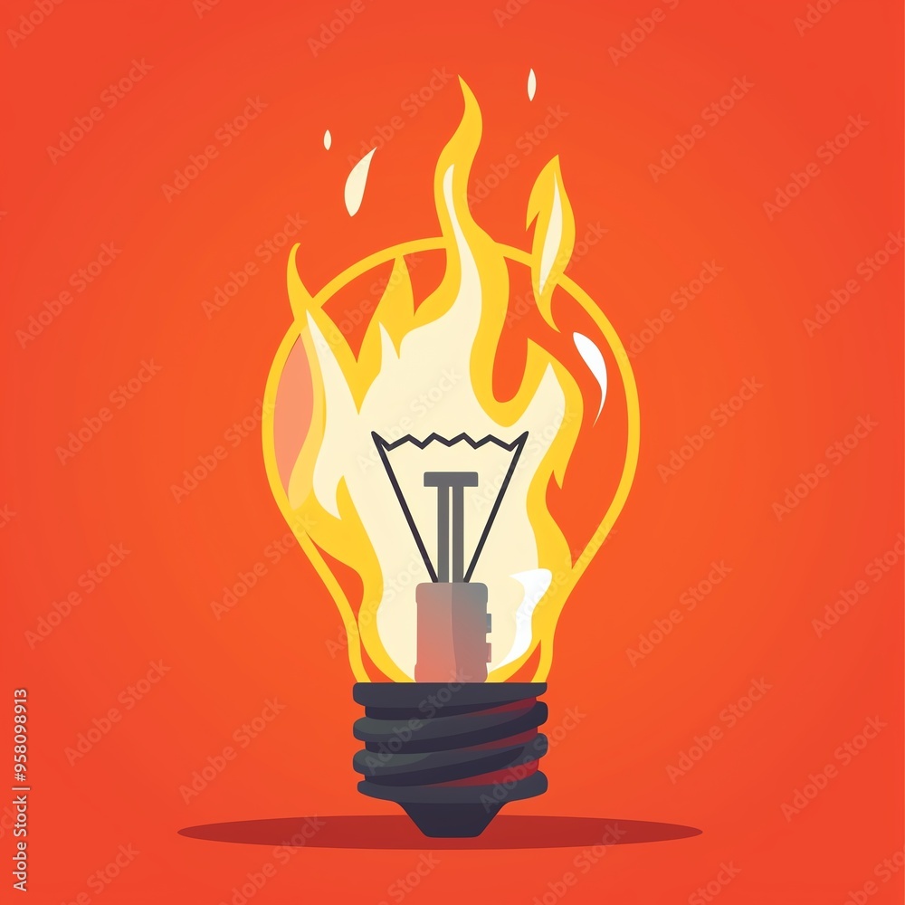 Creative light bulb illustration with flames, symbolizing innovation and burning ideas. Vibrant and energetic concept art on a red background. Creative light bulb illustration with flames, symbolizing innovation and burning ideas. Vibrant and energetic concept art on a red background.