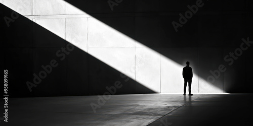 Solitude in geometry: silhouette in dramatic light and shadow