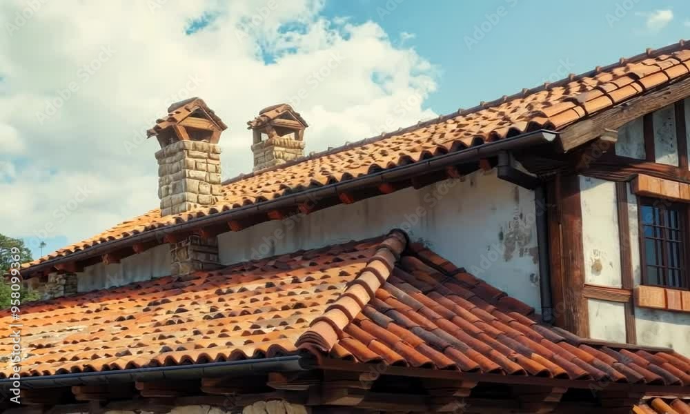 House with tiled roof and wooden beams, Video House with tiled roof and wooden beams, Video