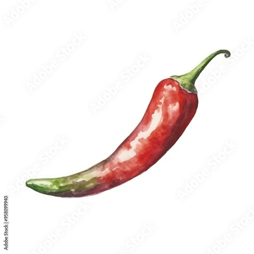 watercolor Cayenne pepper isolated white background