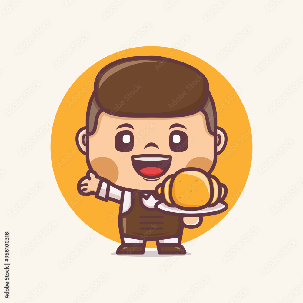 Cute cartoon mascot character with croissant Cute cartoon mascot character with croissant