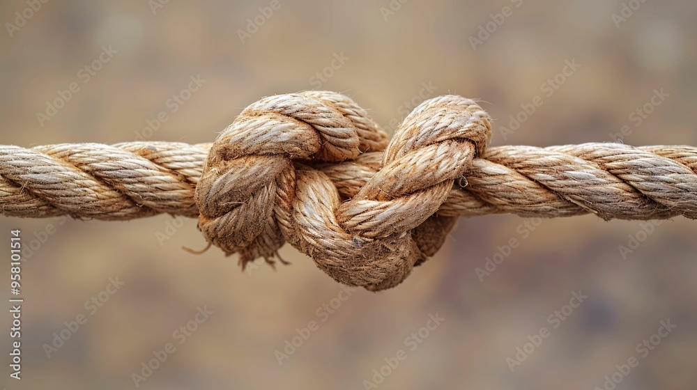 A Close-Up View of a Tightly Woven Knot in a Rough Rope A Close-Up View of a Tightly Woven Knot in a Rough Rope