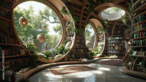 Circular Library with Tree Views and Natural Elements photo