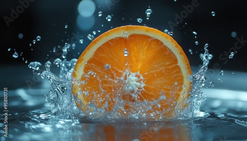 Orange Slice Splashing into Water photo