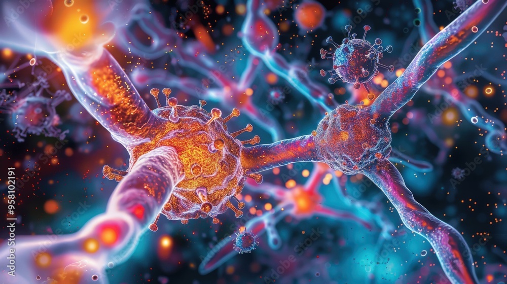 3D Virus Cell Microscopic Illustration - Medical Concept 3D Virus Cell Microscopic Illustration - Medical Concept