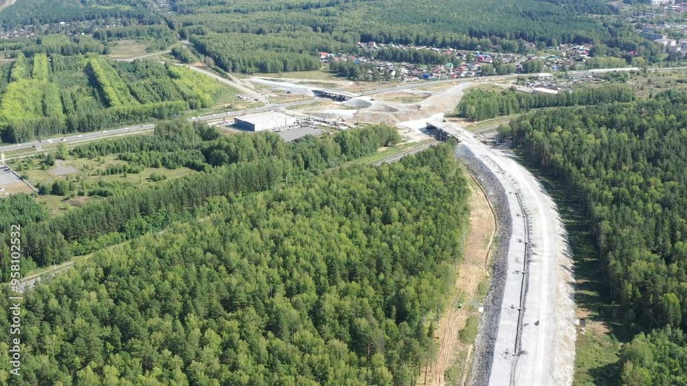Construction of a multi-level road interchange. Top view Construction of a multi-level road interchange. Top view