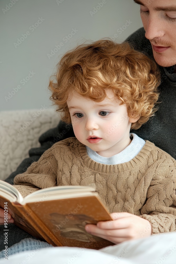 A young child enjoys reading a book with a parent, fostering a love for literature and bonding through shared stories. A young child enjoys reading a book with a parent, fostering a love for literature and bonding through shared stories.