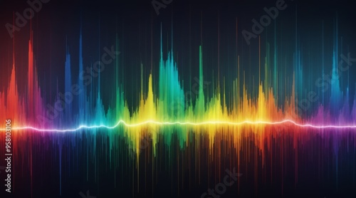 Wallpaper Mural Vibrant Rainbow Waveform Abstract Digital Art on Black Backgroun Torontodigital.ca