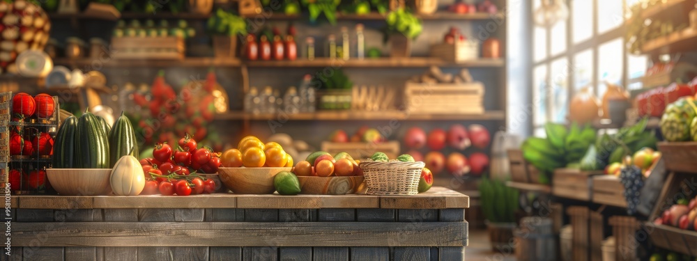 Fototapeta premium Fresh produce display in a cozy farmers market